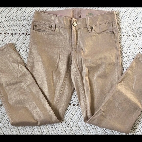 Lilly Pulitzer US 0 Shimmer Rose Gold Skinny Jeans - Picture 2 of 4